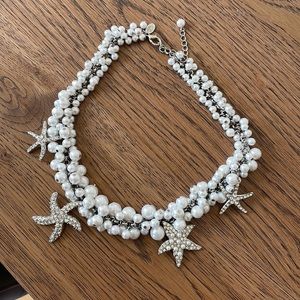 Faux pearl & diamond starfish choker necklace
